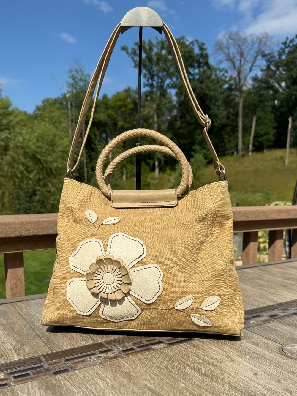 EUC Vintage Relic Caraway Canvas Floral Applique Tote Bag